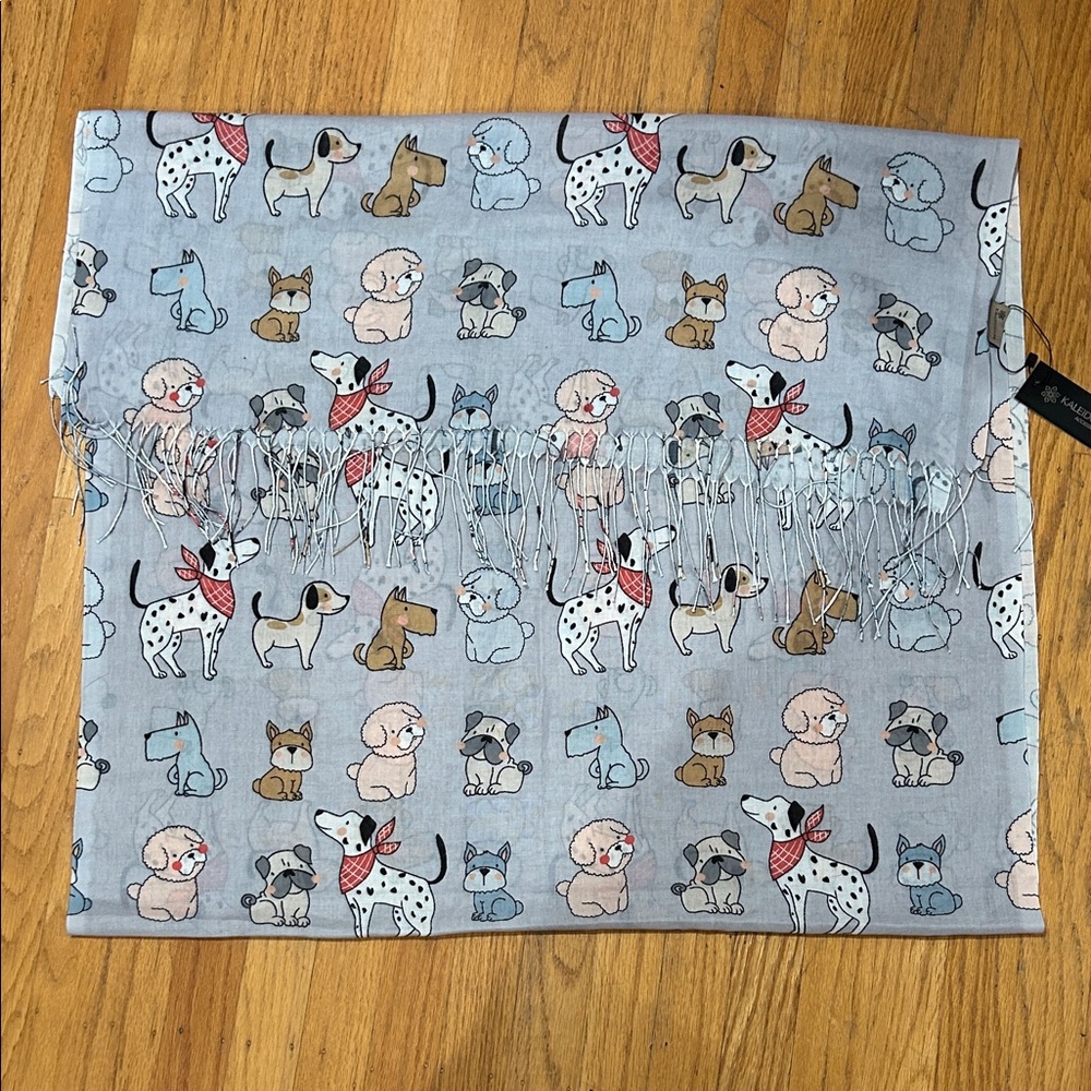 NWT - Dog Patterned Gray oversized scarf/shawl